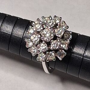 Sterling Silver Espo Cocktail Ring Crystal Rhinestone Cluster Size 6 Statement